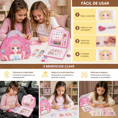 Kit Creativo de Diamond Painting y Foil Art de Princesas con Libro de Manualidades