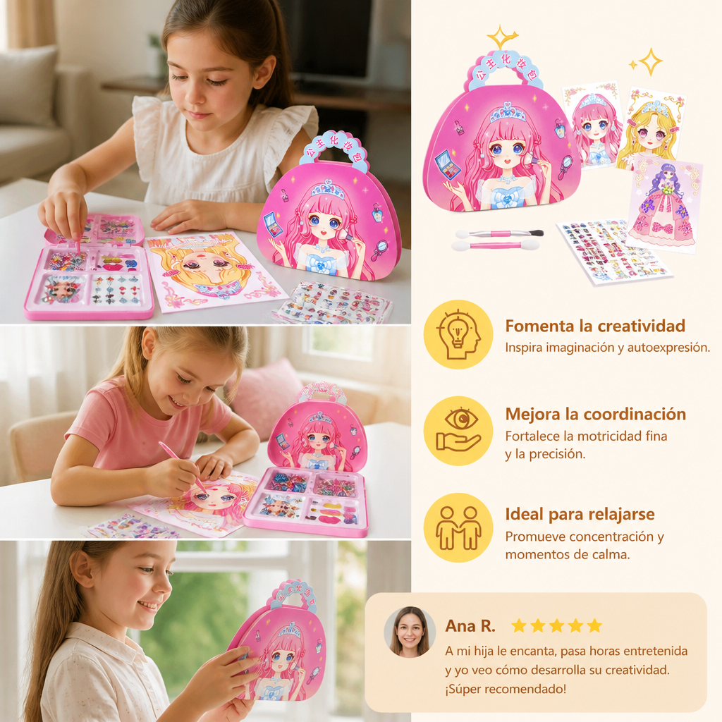Kit Creativo de Diamond Painting y Foil Art de Princesas con Libro de Manualidades