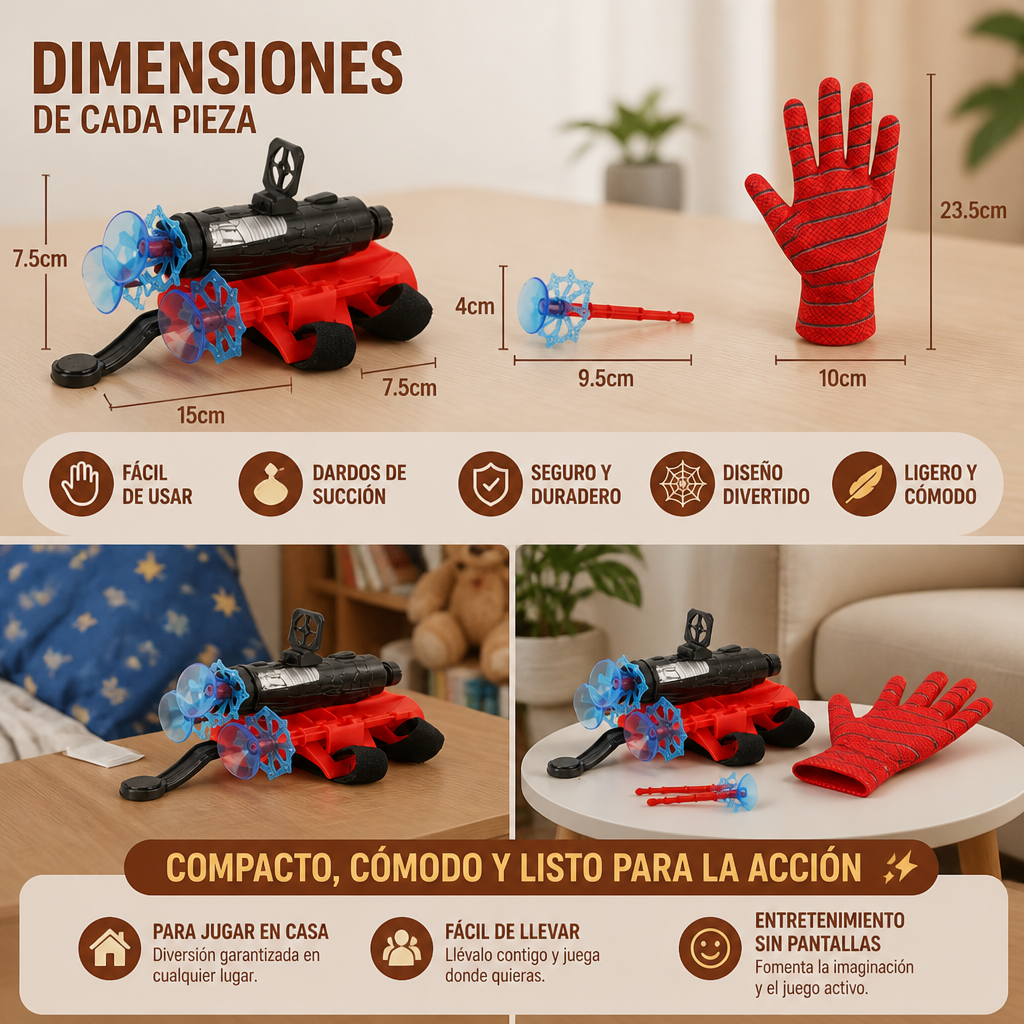 Set de Guantes Lanzatelarañas de Superhéroe – Lanzador de Cuerda de Muñeca con Dardos de Ventosa