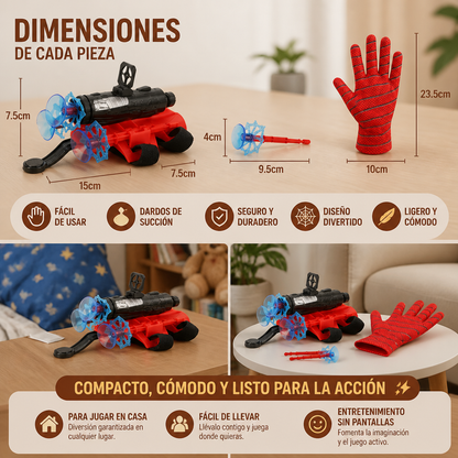 Set de Guantes Lanzatelarañas de Superhéroe – Lanzador de Cuerda de Muñeca con Dardos de Ventosa