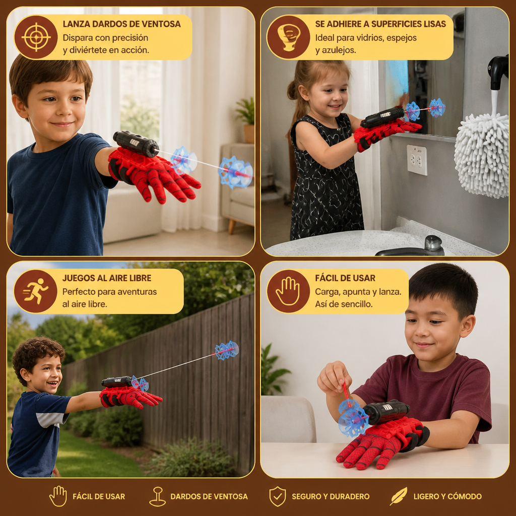Set de Guantes Lanzatelarañas de Superhéroe – Lanzador de Cuerda de Muñeca con Dardos de Ventosa