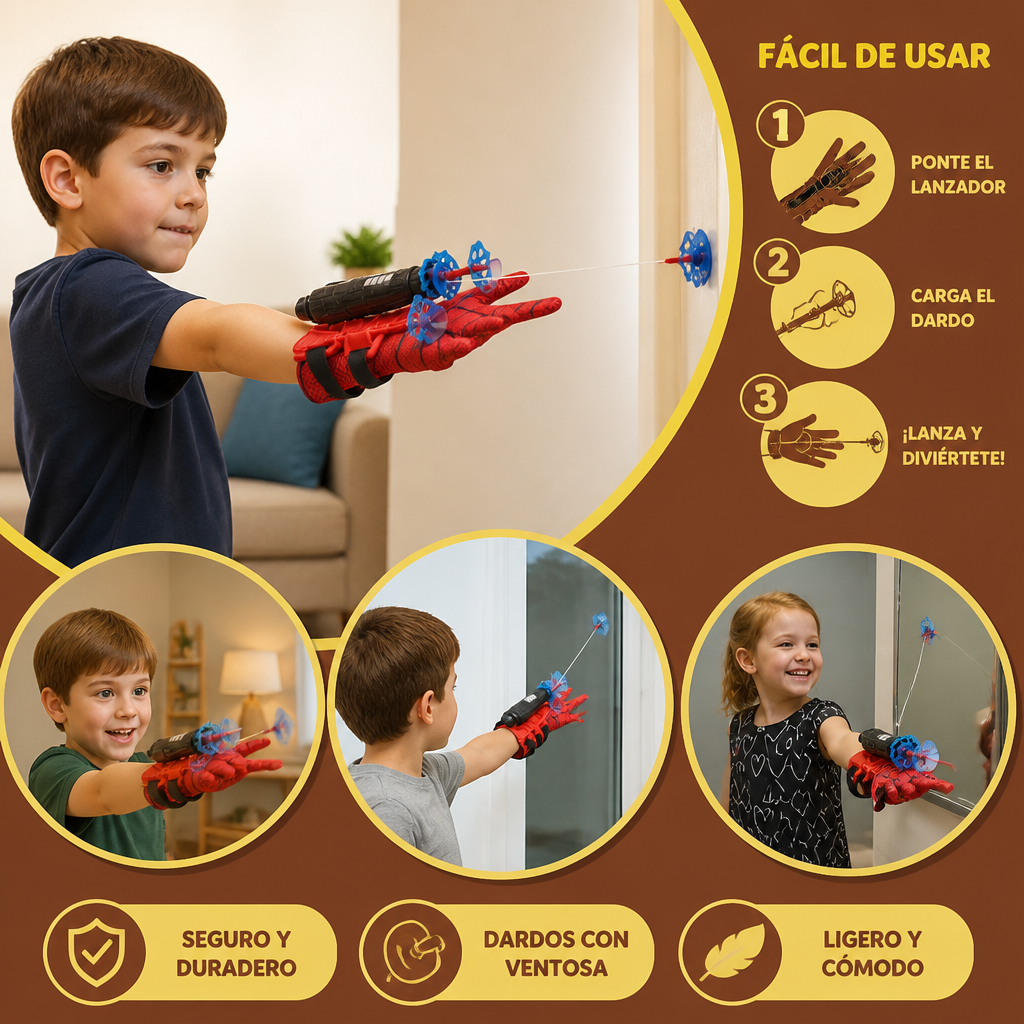 Set de Guantes Lanzatelarañas de Superhéroe – Lanzador de Cuerda de Muñeca con Dardos de Ventosa