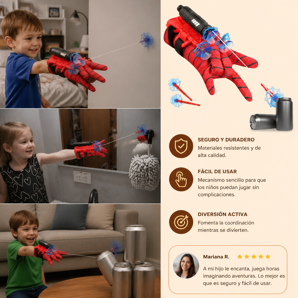 Set de Guantes Lanzatelarañas de Superhéroe – Lanzador de Cuerda de Muñeca con Dardos de Ventosa