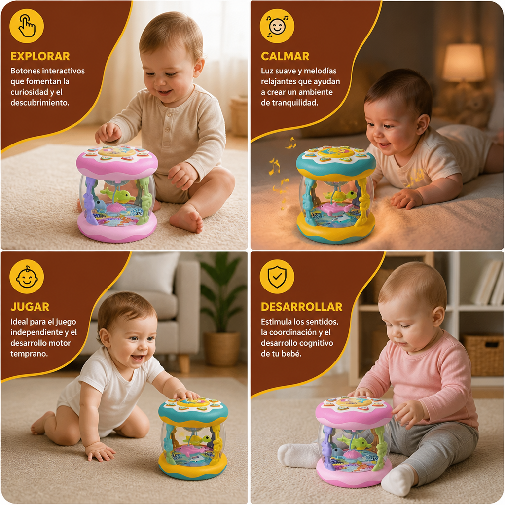 Giocattolo Musicale Interattivo con Luci – Gioco Sensoriale Montessori e Ninna Nanna Rilassante