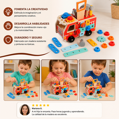 Caja de Herramientas y Set de Construcción de Bombero Montessori de Madera