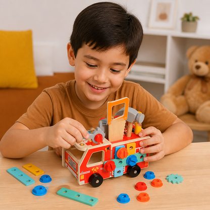 Caja de Herramientas y Set de Construcción de Bombero Montessori de Madera