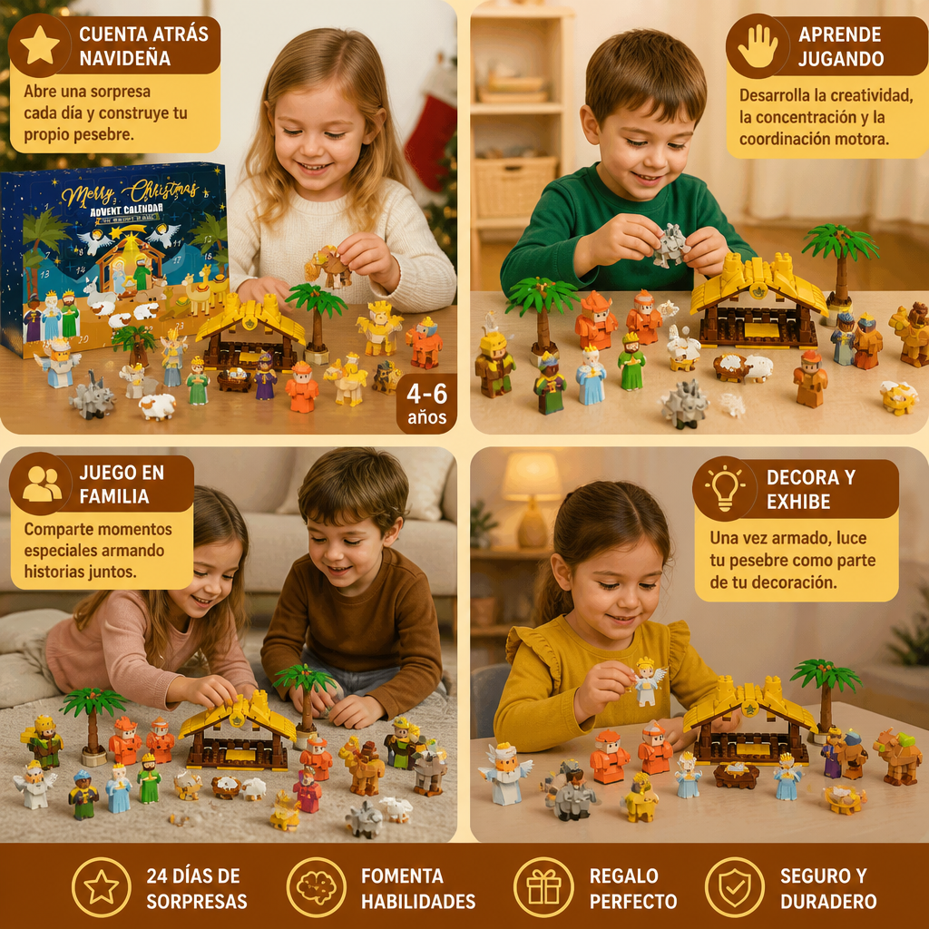 Calendario De Adviento De Bloques De Construcción De Natividad Navideña Para Niños