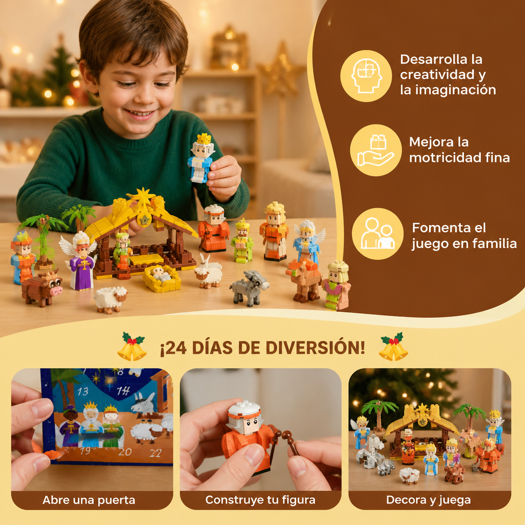 Calendario De Adviento De Bloques De Construcción De Natividad Navideña Para Niños