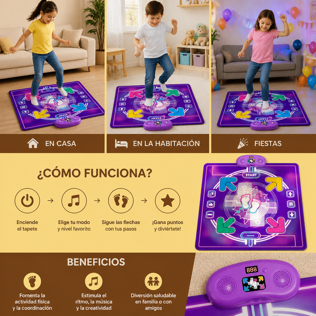 Tapete de Baile Musical Interactiva con Luces LED para Niños