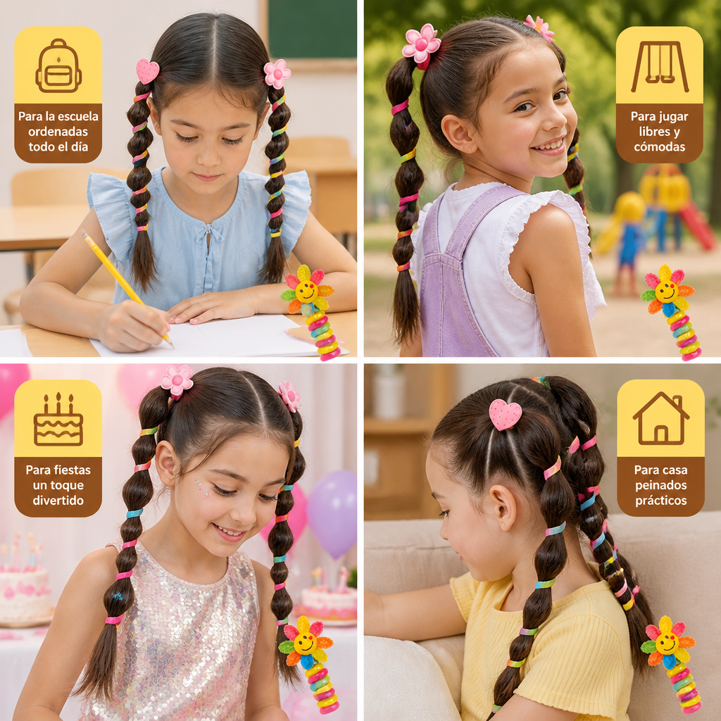 Lindo Set de Ligas Espirales para Niñas