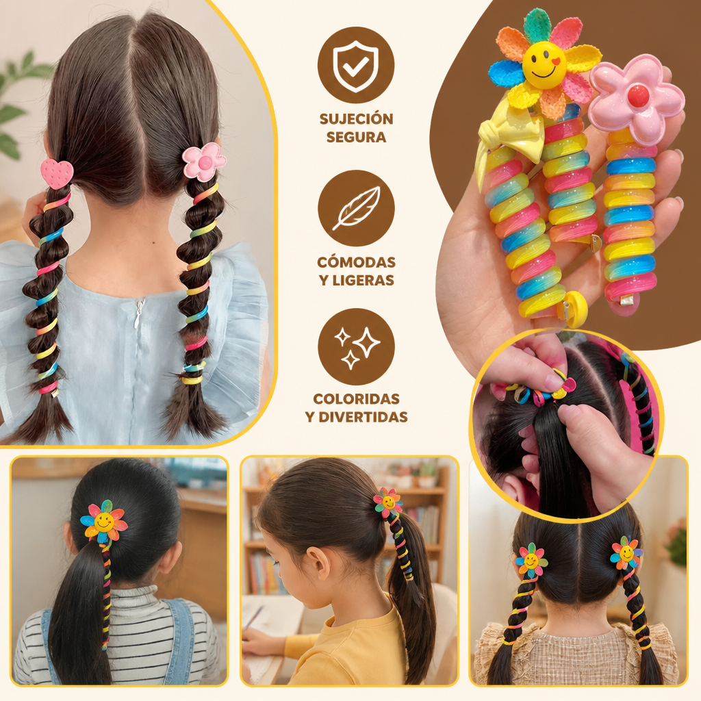 Lindo Set de Ligas Espirales para Niñas