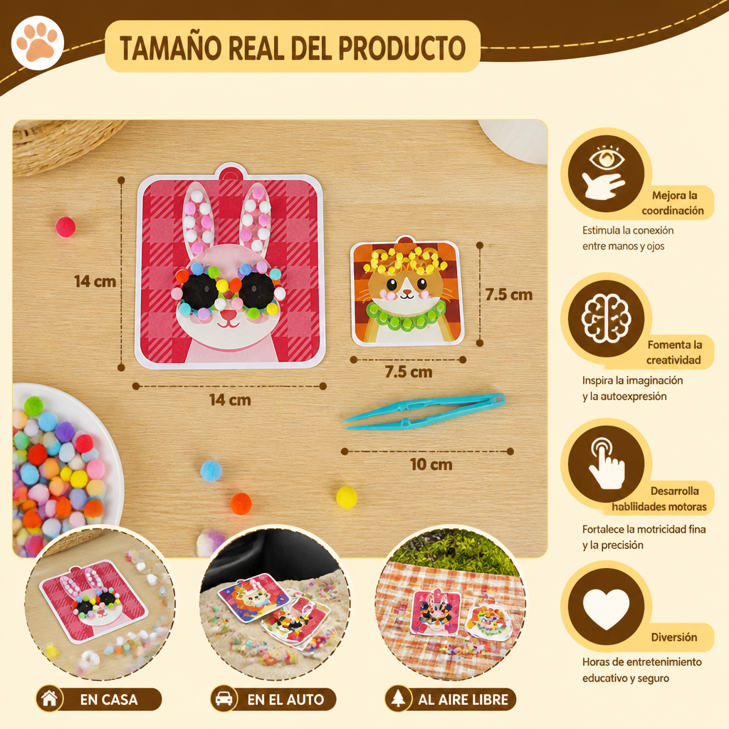 Kit De Manualidades Y Pintura De Animales Con Pompones Suaves