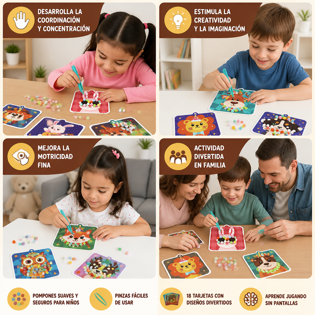Kit De Manualidades Y Pintura De Animales Con Pompones Suaves