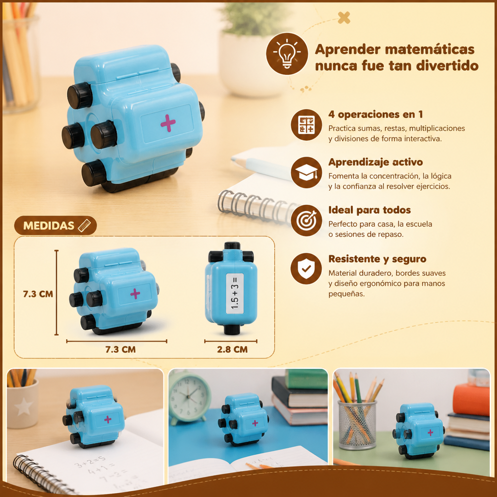 Tampón Rodillo Matemático 4 en 1 – Práctica de Sumas, Restas, Multiplicaciones y Divisiones