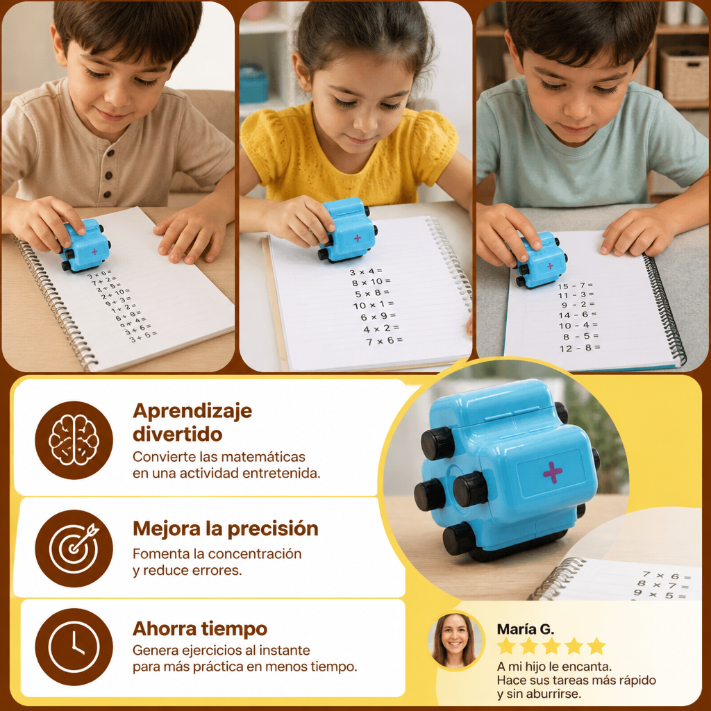 Tampón Rodillo Matemático 4 en 1 – Práctica de Sumas, Restas, Multiplicaciones y Divisiones