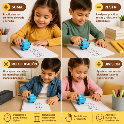 Tampón Rodillo Matemático 4 en 1 – Práctica de Sumas, Restas, Multiplicaciones y Divisiones