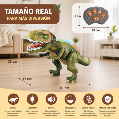 T-Rex Caminante con Control Remoto – Dinosaurio RC con Nebulización, Luces y Sonido