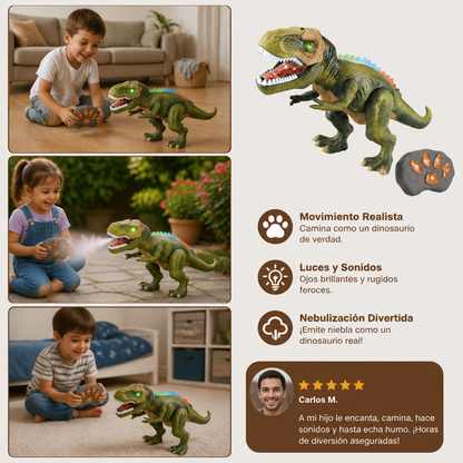 T-Rex Caminante con Control Remoto – Dinosaurio RC con Nebulización, Luces y Sonido