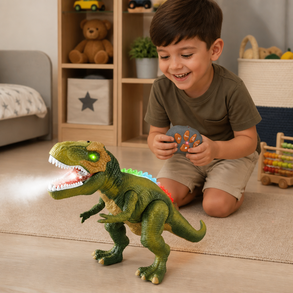 T-Rex Caminante con Control Remoto – Dinosaurio RC con Nebulización, Luces y Sonido