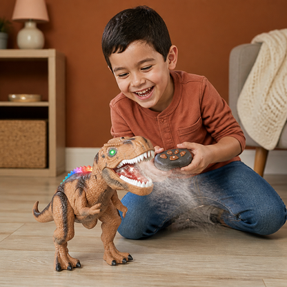 T-Rex Caminante con Control Remoto – Dinosaurio RC con Nebulización, Luces y Sonido