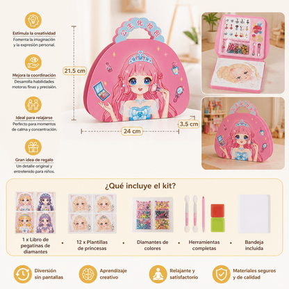 Kit Creativo de Diamond Painting y Foil Art de Princesas con Libro de Manualidades