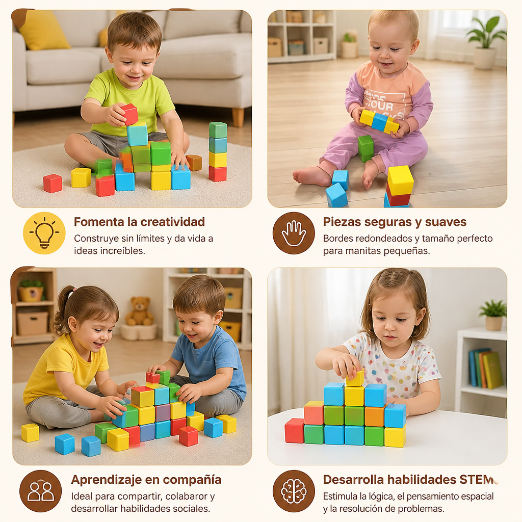 Cubos Magnéticos de Construcción Seguros para Niños Pequeños de 4,2 cm – Bloques STEM para el Aprendizaje
