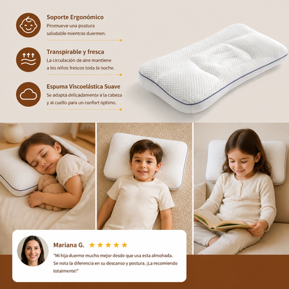 Almohada Ergonómica Infantil de Espuma Viscoelástica con Soporte para el Cuello