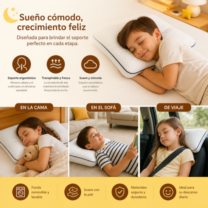 Almohada Ergonómica Infantil de Espuma Viscoelástica con Soporte para el Cuello
