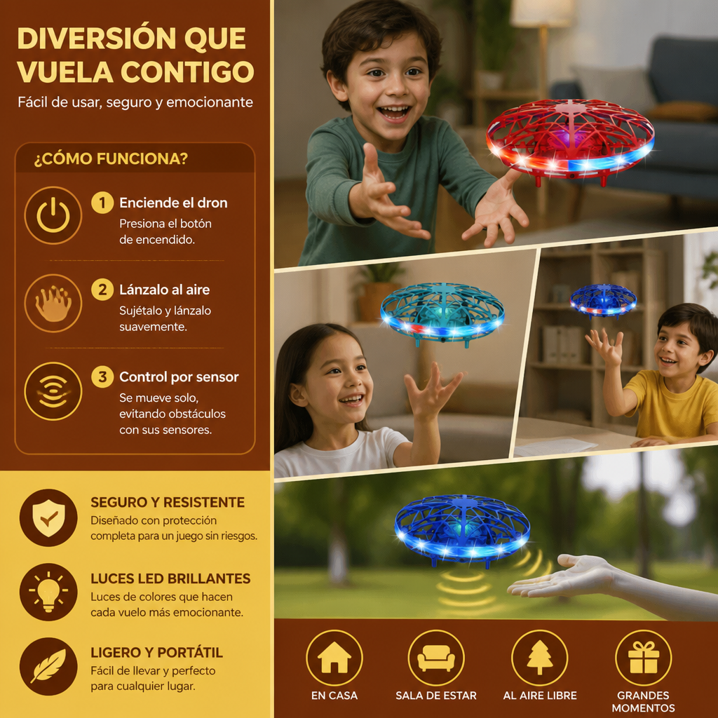 Dron Volador UFO LED Con Sensor De Movimiento