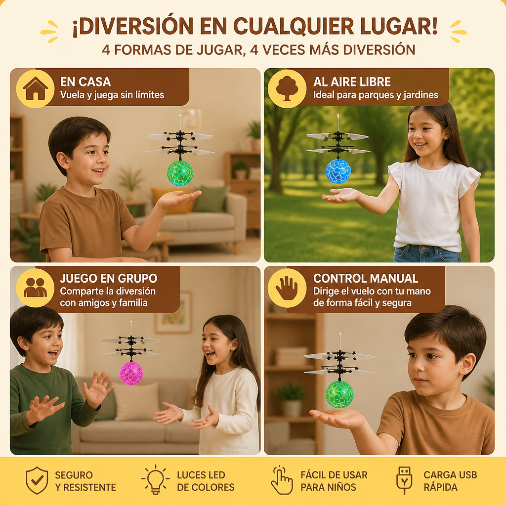 Dron Bola Voladora LED Con Control Manual Para Niños