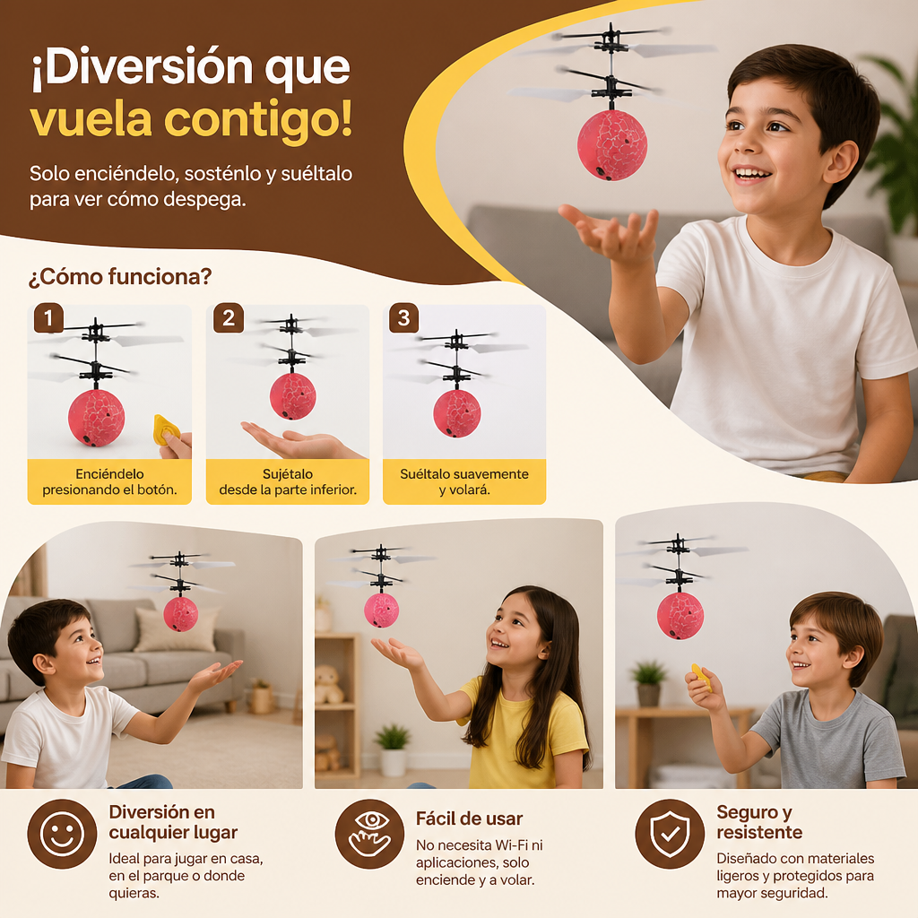 Dron Bola Voladora LED Con Control Manual Para Niños