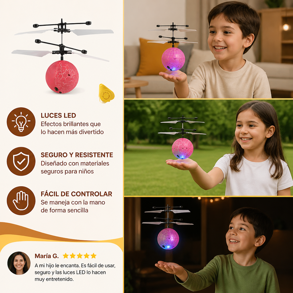 Dron Bola Voladora LED Con Control Manual Para Niños