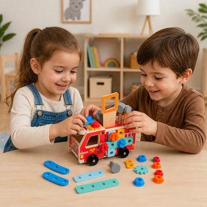 Caja de Herramientas y Set de Construcción de Bombero Montessori de Madera