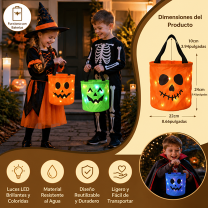 Cubo De Dulces LED De Halloween Para Truco O Trato – Bolsa Reutilizable Con Luz LED