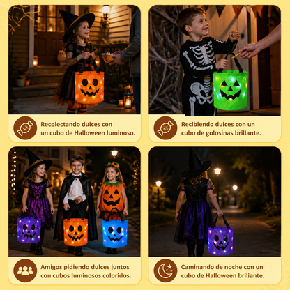 Cubo De Dulces LED De Halloween Para Truco O Trato – Bolsa Reutilizable Con Luz LED