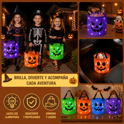 Cubo De Dulces LED De Halloween Para Truco O Trato – Bolsa Reutilizable Con Luz LED