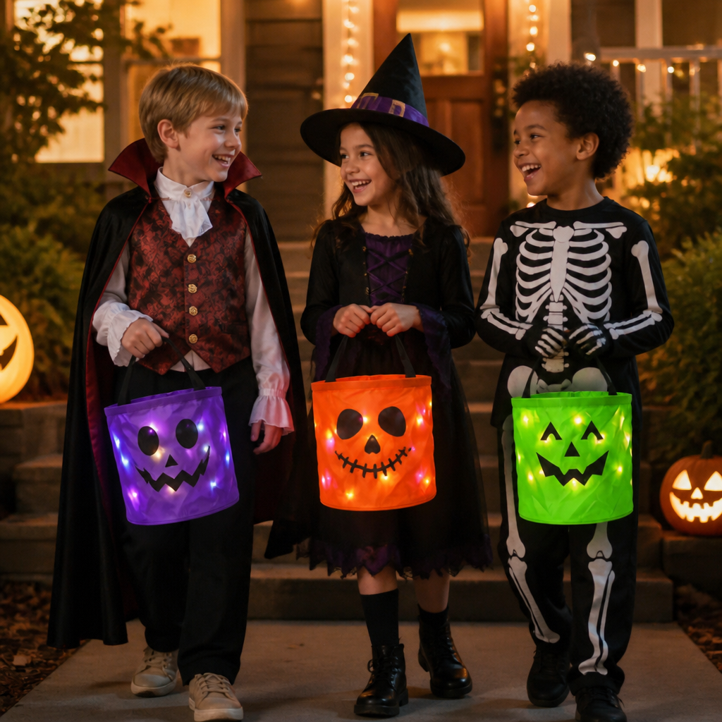 Cubo De Dulces LED De Halloween Para Truco O Trato – Bolsa Reutilizable Con Luz LED