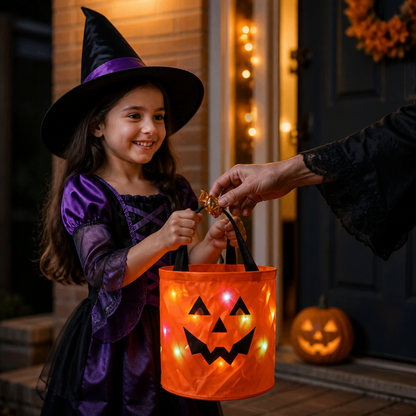 Cubo De Dulces LED De Halloween Para Truco O Trato – Bolsa Reutilizable Con Luz LED
