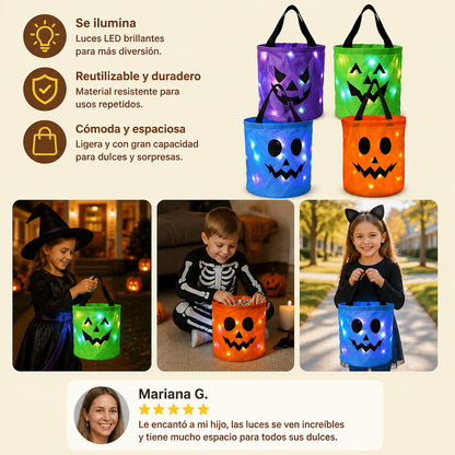 Cubo De Dulces LED De Halloween Para Truco O Trato – Bolsa Reutilizable Con Luz LED