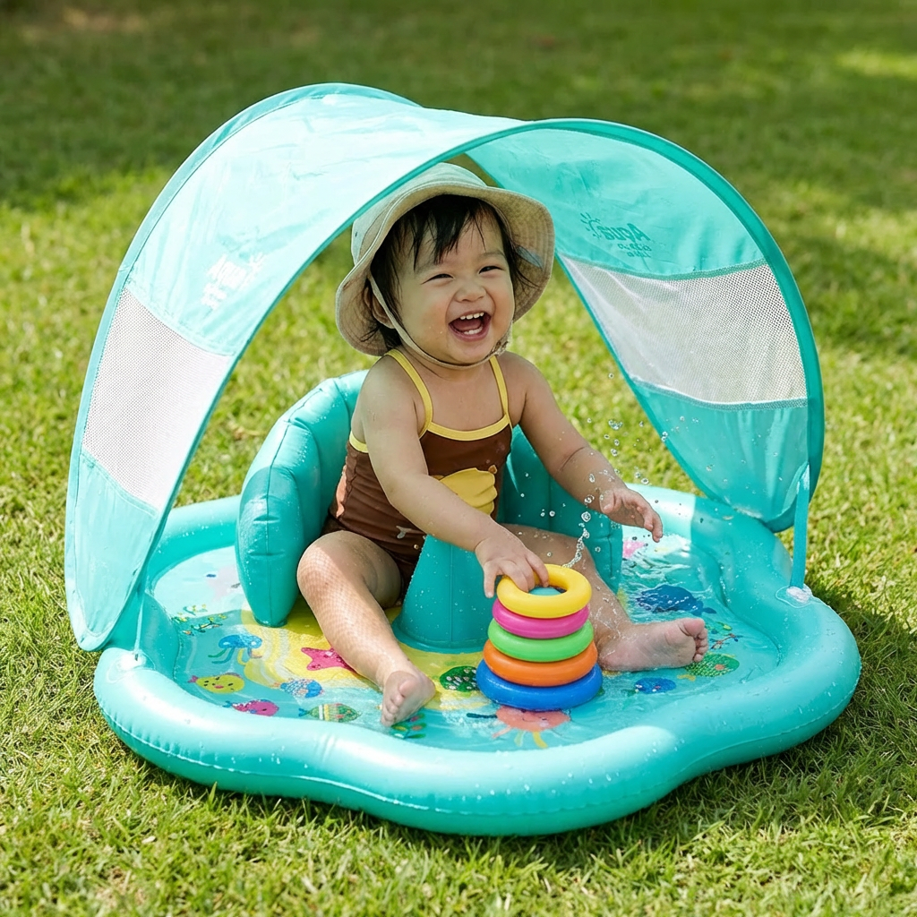 Alfombra de Juego Inflable para Bebés con Dosel – Juego Acuático y Protección Solar para Niños Pequeños