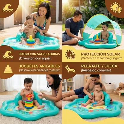 Alfombra de Juego Inflable para Bebés con Dosel – Juego Acuático y Protección Solar para Niños Pequeños