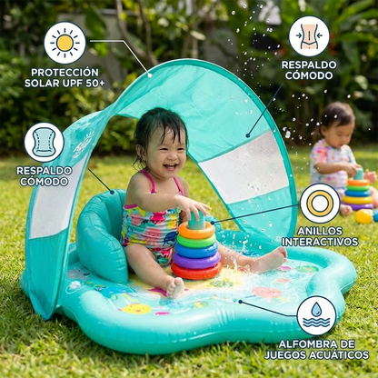 Alfombra de Juego Inflable para Bebés con Dosel – Juego Acuático y Protección Solar para Niños Pequeños