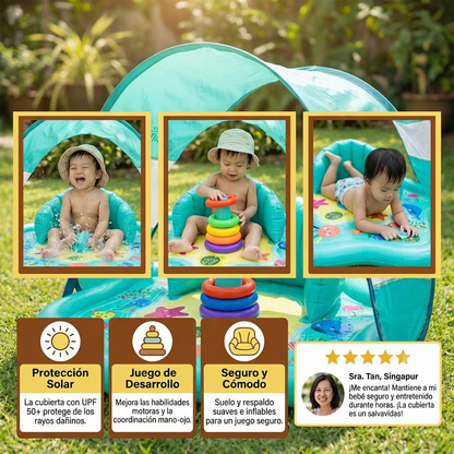 Alfombra de Juego Inflable para Bebés con Dosel – Juego Acuático y Protección Solar para Niños Pequeños
