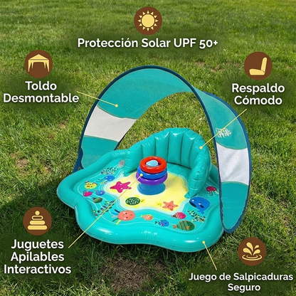 Alfombra de Juego Inflable para Bebés con Dosel – Juego Acuático y Protección Solar para Niños Pequeños