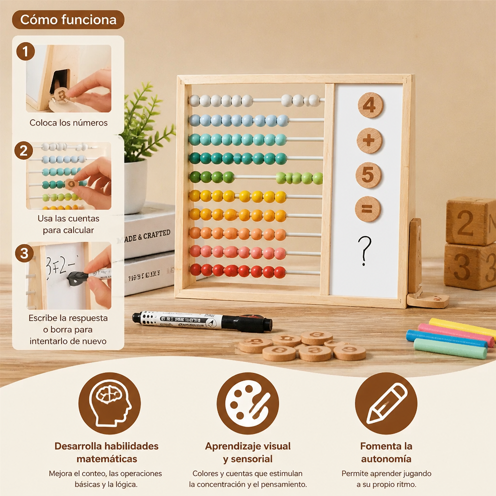 Ábaco Magnético de Madera para Niños – Juguete Educativo con Números y Colores