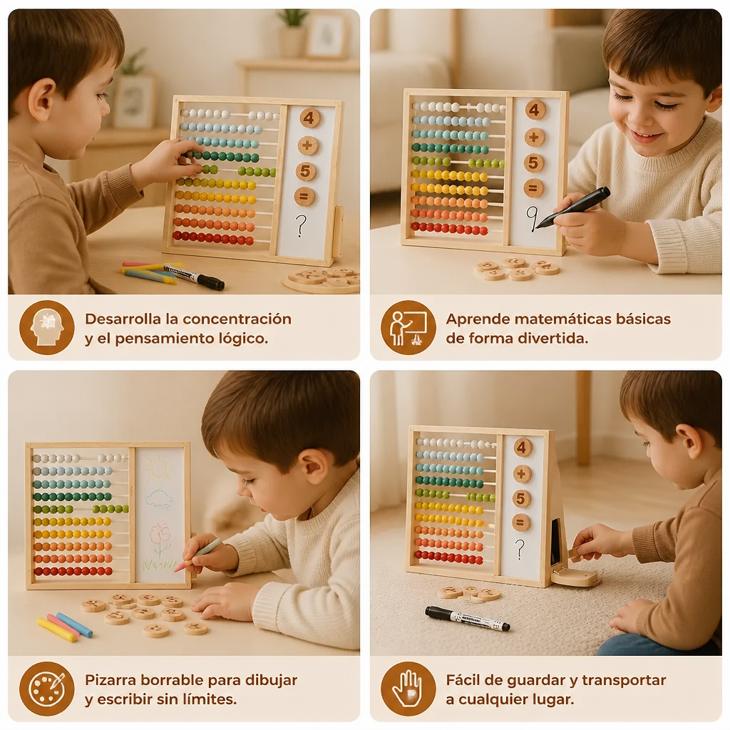 Ábaco Magnético de Madera para Niños – Juguete Educativo con Números y Colores