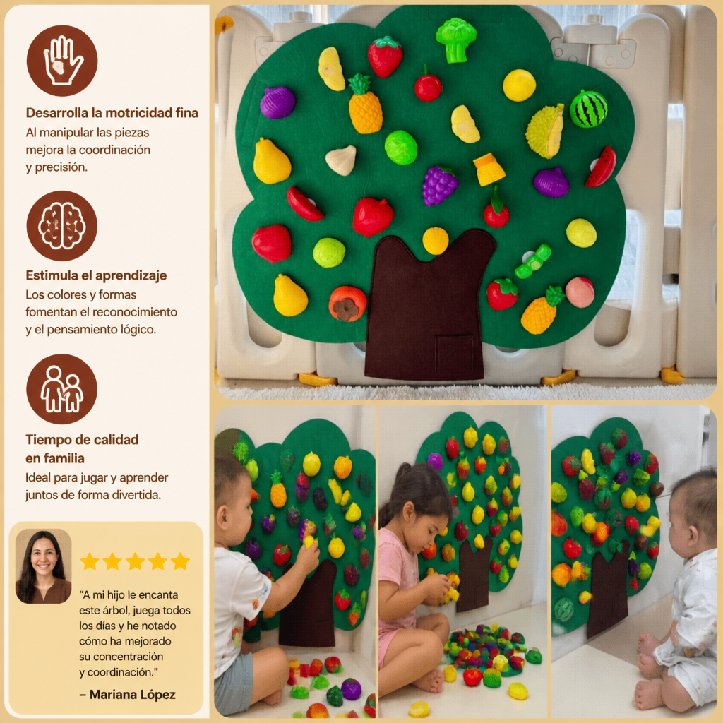 Panel Sensorial "Árbol Frutal" de Fieltro – Juguete Educativo Montessori