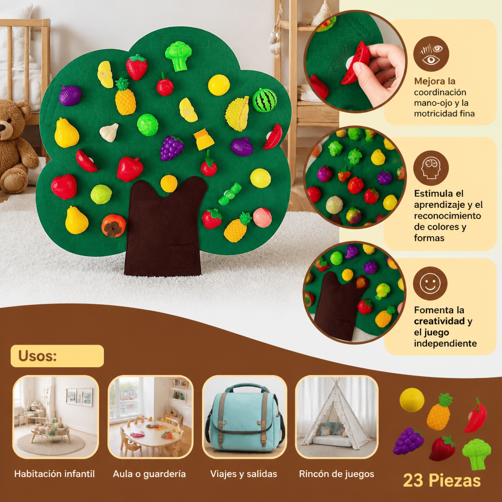 Panel Sensorial "Árbol Frutal" de Fieltro – Juguete Educativo Montessori
