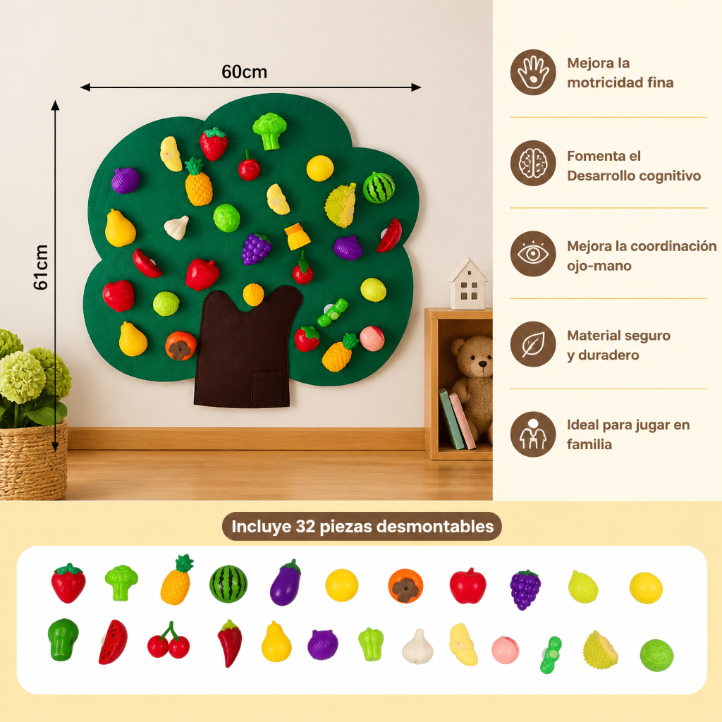 Panel Sensorial "Árbol Frutal" de Fieltro – Juguete Educativo Montessori