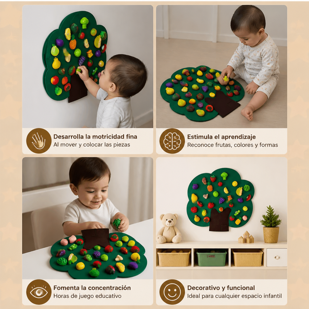 Panel Sensorial "Árbol Frutal" de Fieltro – Juguete Educativo Montessori